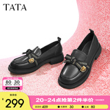 他她（TATA）通勤百搭乐福鞋2024春季新款方跟小皮鞋女单鞋WCPA1AA3 黑色 36