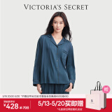 维多利亚的秘密田曦薇同款 夏季宅度假水光绸家居服丝滑凉感长袖长裤睡衣套装女 56M4深蓝色-提花 11221503 M