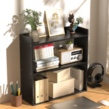 HMJIA书架桌上桌面置物架多层办公桌文件学习收纳架储物架子 三层黑色