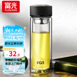 富光双层玻璃杯水杯男女车载家用高硼硅玻璃杯泡茶杯带茶隔玻璃杯子 黑色 500ml 双层玻璃直杯