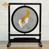 京城世家苏绣双面绣摆件手工精品刺绣屏风摆件送老外中国特色工艺品礼物 异色猫A（双面绣直径20cm）入门款