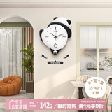 好久不见熊猫花花钟表客厅挂钟家用网红挂墙时钟餐厅创意摇摆钟表