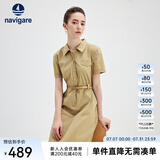 Navigare意大利小帆船短袖衬衫裙女士夏季时尚百搭小个子连衣裙简约中裙女 玛奇朵 L 码