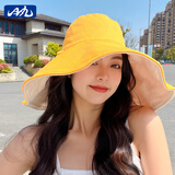 目丸帽子女夏遮阳帽防晒渔夫帽百搭大帽檐显脸小遮脸太阳帽情人节礼物 黄色+米色 M(56-58cm)