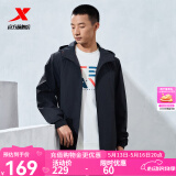 特步防泼水外套新款男夹克上衣跑步训练服户外双层风衣运动服 正黑色-0560（男） 3XL