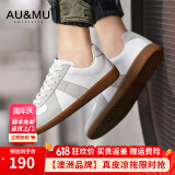 AU&MU德训鞋男士情侣小白鞋子轻便白色运动休闲鞋女士经典学生大码板鞋 DX001灰色-男女款 42