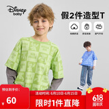 迪士尼（DISNEY）童装儿童男童针织假两件长袖T恤打底衫上衣25春DB311AA08绿160