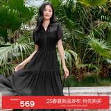 伊芙丽（eifini）【天鹅裙】伊芙丽设计感雪纺衬衫连衣裙女2025夏季新款鱼尾蛋糕裙 黑色 短袖版 预售 L 130-145斤