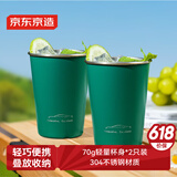 京东京造 马克杯 水杯子咖啡不锈钢对杯情侣家用汽车配色鹦鹉绿 350ml*2