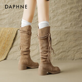 达芙妮西部牛仔靴子女秋季2025废土风流苏堆堆靴巨好看骑士长筒靴秋