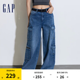 Gap女装春秋纯棉工装风阔腿裤时尚百搭宽松牛仔裤873049 蓝色 27亚洲尺码