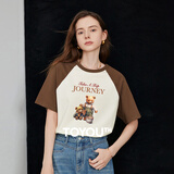 初语多款多色纯棉t恤女2025年夏季新款图案印花圆领短袖上衣 咖啡-杏色-小熊旅行GT528808 S