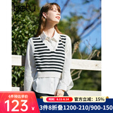 百图betu女装春季新款衬衫假两件条纹马甲针织拼接衬衫女2301T25 白色 M