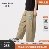 幻走（MOVEUP）2024夏季新款.FUN系列猫咪织唛设计师纯棉休闲直筒裤女 卡其绿 M