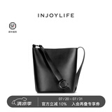 INJOYLIFE水桶包简约通勤节日礼物妈妈女包大容量百搭单肩包包 黑色