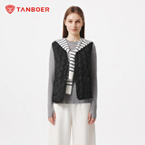 坦博尔羽绒服轻薄女短款V领春秋冬内恤内胆外套TB5330112Z 黑色175