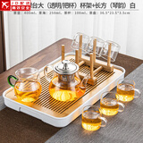 正扬玻璃茶具套装家用日式功夫简约整套茶盘小办公泡茶壶茶杯透明过滤 400壶+绿台大+6透明把+架长琴白