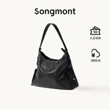 Songmont【李娜同款】山下有松循迹系列hobo包植鞣牛皮斜挎软包 烟墨黑 中号 白钢五金 预售15天