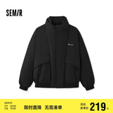 森马棉服男设计感假两件冬外套厚款保暖立领棉衣绣花107824112103