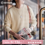 马登工装 美式休闲华夫格圆领针织衫内搭保暖打底毛衣男春季 米白色 L