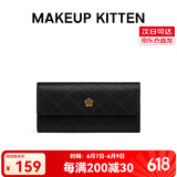 MAKEUP KITTEN牛皮长款钱包女MK轻奢侈品手拿卡包女零钱包母亲节礼物送女友老婆 黑色-新款生日礼物送女生