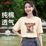 班尼路（Baleno）100%纯棉宽松款短袖T恤女2025年夏季休闲时尚百搭学院风穿搭上衣