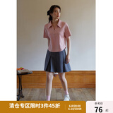 独束大码女装复古POLO领收腰显瘦T恤女夏季新款微胖mm休闲百搭上衣 桃粉色 L （尺码：2）