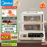 美的（Midea）穿透蒸电蒸锅不锈钢全景可视多功能锅预约保温16.5L双层大容量外置加水ZGC302352KS【采销力荐】
