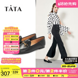 他她（TATA）方头乐福鞋女休闲平底一脚蹬小皮鞋女单鞋春秋款FLC22AM4 黑色 36