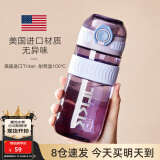 cica吸管杯成人孕妇水杯女塑料带刻度儿童直饮壶学生杯子躺着喝水夏季 紫500ml-直饮款-进口tritan材质