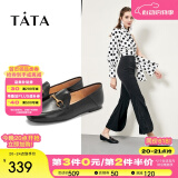 他她（TATA）方头乐福鞋女休闲平底一脚蹬小皮鞋女单鞋春秋款FLC22AM4 黑色 36