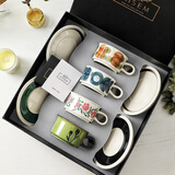 乐笙罗塞花园咖啡杯碟4杯礼盒套装下午茶杯情侣对杯新婚礼物节日乔迁 罗塞花园4杯碟+黑礼盒