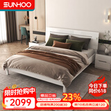 双虎现代简约双人床1.5x2米板式高箱储物床小户型主卧大床16H1 【钢架铺板】床+舒梦床垫 1800mm*2000mm