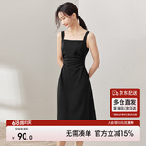 尚都比拉夏季气质一字领吊带连衣裙女修身显瘦高级感法式小黑裙 黑色 M