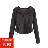 德绒纯欲风连帽开衫卫衣外套女春秋季修身休闲显瘦长袖短款上衣潮 深灰 2XL