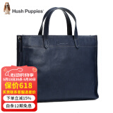 暇步士（Hush Puppies）男士真皮公文包手拎包商务头层牛皮手提包横款电脑包男包单肩斜挎包 蓝色