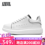 安哲卫（AZEVIL）小白鞋男2025春夏新款百搭舒适真皮运动休闲鞋时尚厚底增高板鞋女 白反光 42