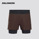 萨洛蒙（Salomon）男款 户外运动轻量透气舒适跑步休闲短裤 SENSE 2IN1 SHORTS 咖啡豆棕 C26146 XL 185/90A