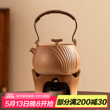 瓷牌茗茶具（cipaiming teaset）茶壶粗陶烧水壶户外酒精炉煮茶壶陶瓷围炉煮茶茶具套装 条纹古鸣壶+古焰精酒炉