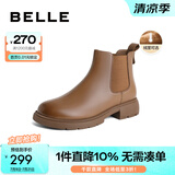 百丽（Belle）柔软法式切尔西靴女商场同款羊皮通勤短靴A2V1DDD3 棕色-厚绒 36 (230mm)