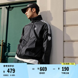 adidas休闲简约三条纹梭织立领夹克外套男装阿迪达斯官方三叶草 黑色 L