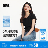 森马（Semir）代露娃|短袖t恤女短款修身圆领内搭25夏凉感V领上衣109325100006