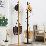 木马人简易衣帽架客厅实木挂衣架落地衣架卧室置物架收纳架办公室挂包架 圆柱款-原木色【免工具安装】