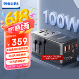 飞利浦（PHILIPS）全球通用转换插头 插座转换器 出国旅行留学日韩港澳 欧美澳英标氮化镓100WPD快充笔记本带开关