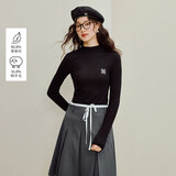 茵曼羊毛立领T恤2025秋女装新款叠穿内搭修身长袖打底衫 黑色 L