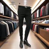 ANDSEEYOU 潮牌男士修身西裤 秋季新款潮流小脚裤子时尚商务休闲英伦风长裤 BB-97013黑色 32