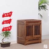 瑞呈堂（RUICHENGTANG） 新中式实木茶水柜 餐边柜办公室茶水柜实木边柜茶室茶水台烧水壶 老榆木推拉门茶水柜60*40*70高