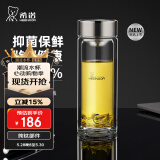 希诺（HEENOOR） 双层玻璃杯男士办公高档送礼礼盒泡茶滤网耐高温大容量商务水杯 【拉丝杯盖】抗菌-纯钛部件 360ml