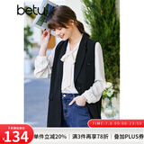 betu百图女装韩版英伦风气质外穿西装领马甲女2202T77 黑色 S