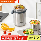 苏泊尔（SUPOR）保温饭盒304不锈钢大容量三层学生便当保温 真空保温3层1.5L